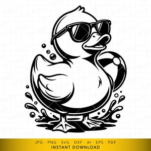 Rubber Duck SVG, Cool Duck with Sunglasses and Float Ring Design, Summer Pool Themed Digital Cut File for Cricut and Laser Engraving