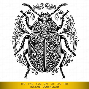 Ornamental Beetle SVG, Floral Insect Mandala Design, Symmetrical Botanical Engraving File for Cricut and Laser Engraving