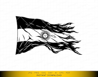 Bandera de Argentina en formato SVG, bandera argentina ondeando (archivo digital para corte), diseño patriótico del Sol de Mayo para Cricut y grabado láser.