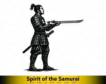 Samurai SVG Warrior with Katana Design, Japanese Honor Line Art Vector for Cricut, Laser Cut, CNC Plasma, Martial Arts Art