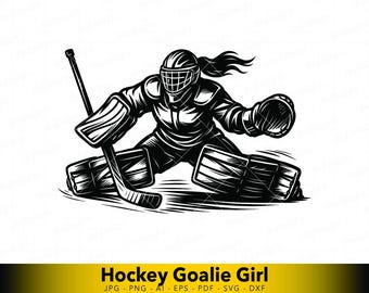 Female Hockey Goalie SVG, Women Ice Hockey Goaltender Save Vector for Cricut, Sports Action Line Art