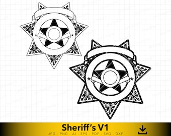 Blank Sheriff Badge svg, 7 Point Sheriff Star, Sheriff&#39;s Office Attached Badge svg, Vector File for Cutting and Engraving