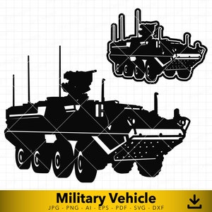 Military Vehicle svg, Stryker svg, War Tank Silhouette, Vector File for Cutting and Engraving, Military svg, Infantry svg, Stryker dxf