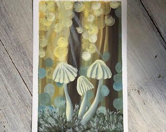 Gouache painting of mushrooms