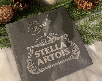 Personalised Stella Artois Slate Coaster • Custom Beer Gift for Dad • Engraved Drink Coaster • Father’s Day Gift • Barware Gift for Him