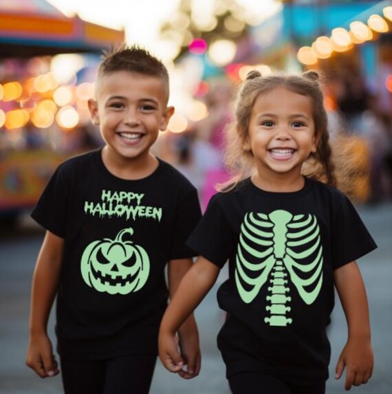 Camisetas divertidas de Halloween para niños que brillan en la