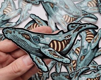 Deconstructed whale weatherproof gloss sticker