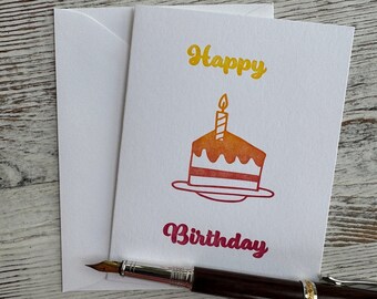 Letterpress Birthday Card, Happy Birthday Cake, Gradient colors