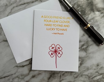 Friendship Card, 4-Leaf Clover Gradient Ink, Letterpress