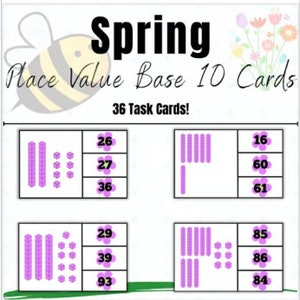 First Grade Math Place Value Printable Activity Printable Kindergarten Task Cards Homeschool Digital Resource Math Game Spring Theme