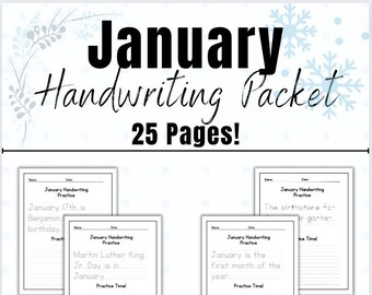 Handwriting Practice Sheet For Kids Handwriting Worksheet Handwriting Practice Paper Worksheet Printable Worksheet for Kids January Digital