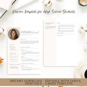 High School Student Resume, First Job Application, Internship CV, Graduate, Curriculum Vitae, Ins Downld, Edit Canva 2 Size, Printable, SC03