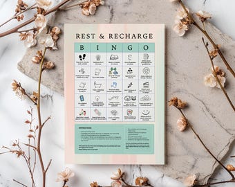 Self Love Bingo Printable, Recharge and Relax Wellness Activity, Mindful Self Care Game, Woman, Therapy, Instant Download, PDF 2 Size, SF08