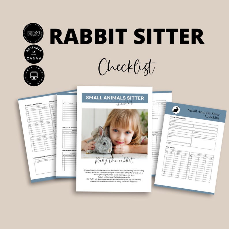 Rabbit Sitter Checklist Template, Small Animal Care, Bunny, Away ...