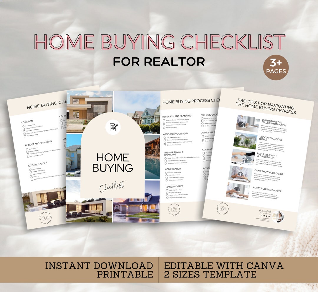 Home Buying Checklist Template for Realtor, Real Estate Agent, Buyer ...