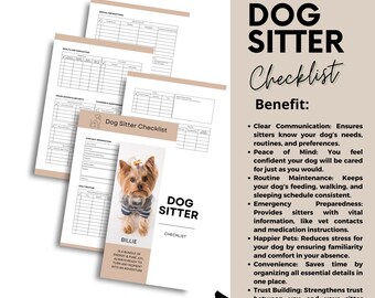 Pet Dog Sitter Checklist Template, Dog Sitting, Away Holiday Care Instructions Sheet, Editable Canva A4 & US letter, Instant Download, SL24