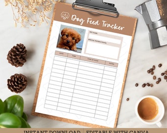 Dog Food Tracker Template, Puppy Meal Time Log, Mealtime Routine Plan, Pet Feeding Schedule, Ins Download, Edit Canva 2 Size, Printable ST01