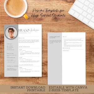 High School Student Resume, First Job Application, Internship CV, Graduate, Curriculum Vitae, Ins Downld, Edit Canva 2 Size, Printable, SC04