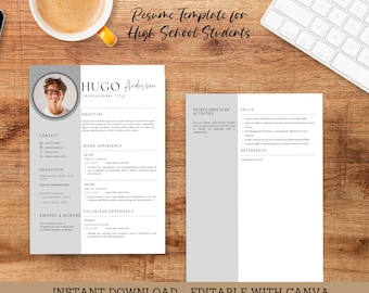 High School Student Resume, First Job Application, Internship CV, Graduate, Curriculum Vitae, Ins Downld, Edit Canva 2 Size, Printable, SC04