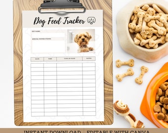 Dog Food Tracker Template, Puppy Meal Time Log, Mealtime Routine Plan, Pet Feeding Schedule, Ins Download, Edit Canva 2 Size, Printable ST03