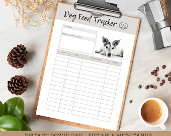 Dog Food Tracker Template, Puppy Meal Time Log, Mealtime Routine Plan, Pet Feeding Schedule, Ins Download, Edit Canva 2 Size, Printable ST04