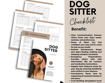 Pet Dog Sitter Checklist Template, Dog Sitting, Away Holiday Care Instructions Sheet, Editable Canva A4 & US letter, Instant Download, SL24a