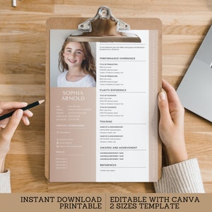 Plantilla de currículum de actor infantil, currículum de actor editable, actriz, CV de primer plano, currículum vitae, descarga de Ins, edición de Canva 2, tamaño imprimible SC01
