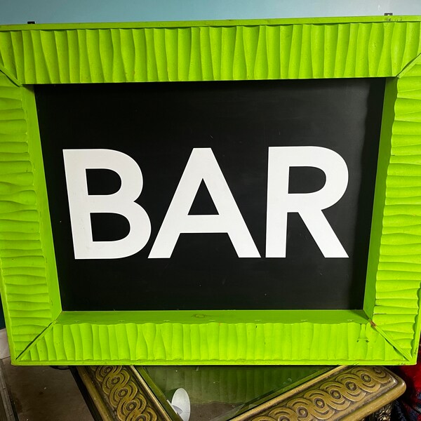 Large Wooden Bar Sign Originally from Cheltenham Races - Clink Clink Events with Bright Green Frame 35" x 28" Funky Memorabilia