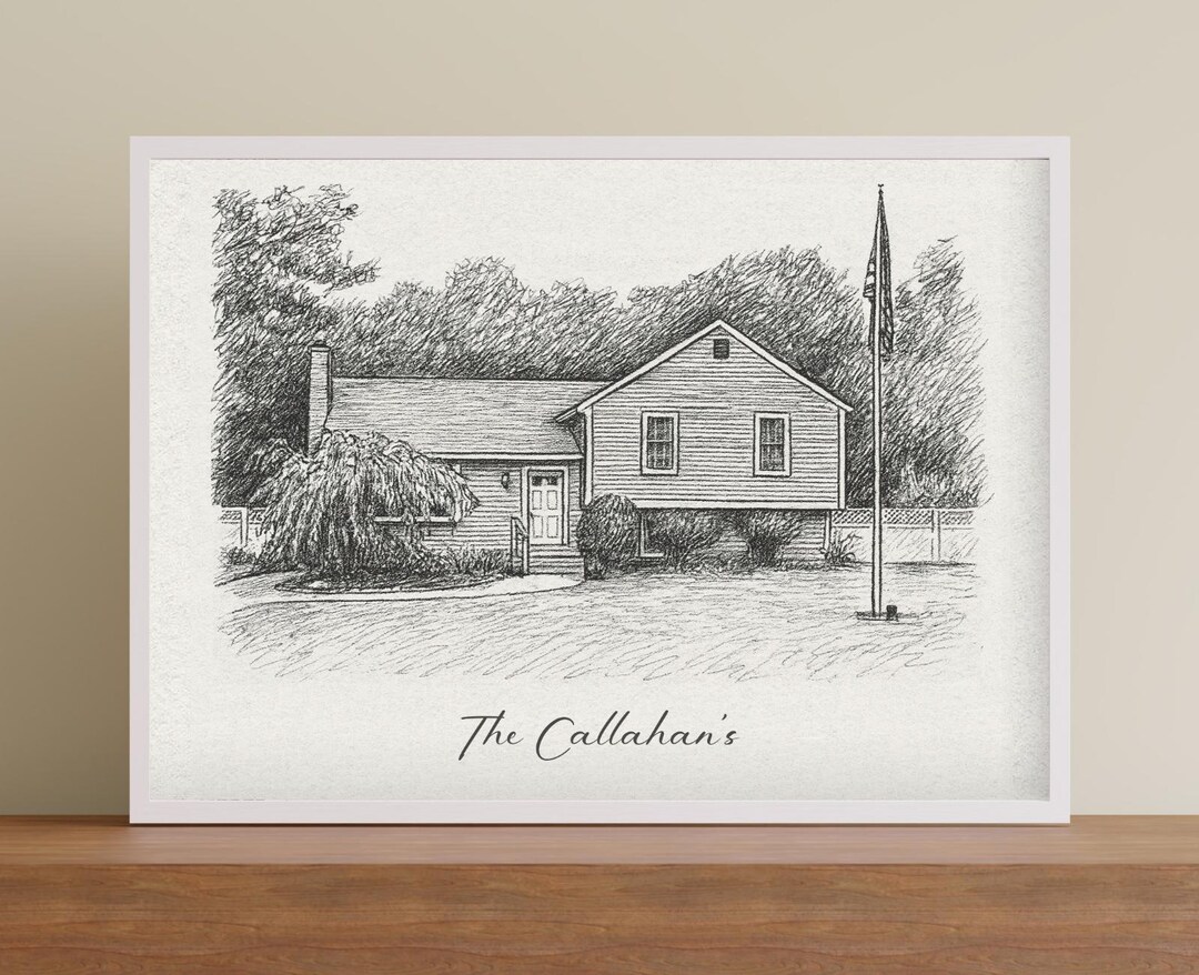 Custom Home Drawing – Hand-drawn Style Pen & Ink House Portrait ...