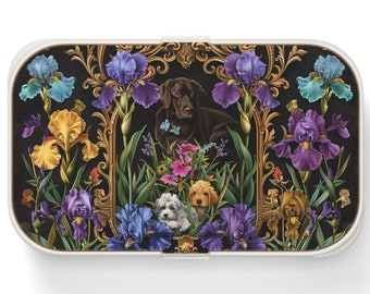 Bento Box Irises and Labradors Gifts for Dog Lovers Spring Lunch Box with Flowers Mother's Day Gift for Spring