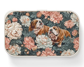 Bulldogs and Chrysanthemum Flowers Bento Lunch Box Bento Lunch Box for Dog Lovers Mother's Day Gift Idea Gift Lunch Box for Mothers