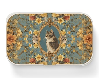 Bento Lunch Box | Katzen und Narzissen entzückendes Geschenk für Frühling und Katzenliebhaber Wiederverwendbare Lunch Box