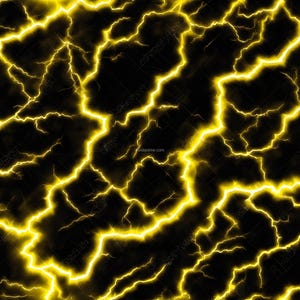 May include: A digital illustration featuring a repeating pattern of bright yellow lightning bolts against a black background. The jagged lines of the lightning create a dynamic and energetic design, suitable for various digital applications.