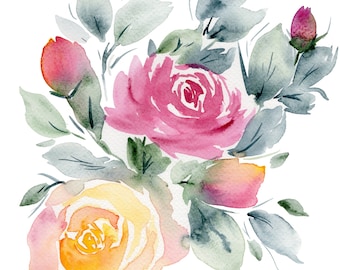 Impression d'art aquarelle - roses de l'heure du thé
