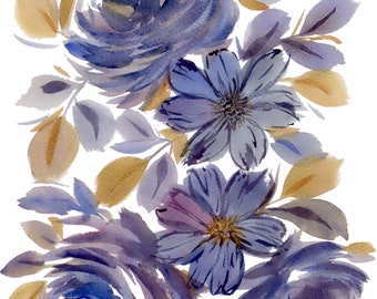 Watercolour Art Print - Purple and Gold Floral Composition