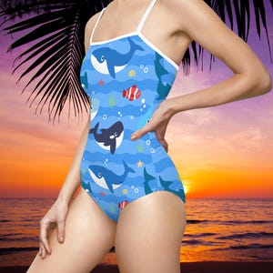 women Bathing Suit, Funny Swimsuit, Ocean Animal Swimming Suits, Women Whale Printed Swimsuit, Whale One Piece Bathing Suit, Summer Swimwear