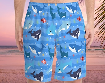 Men's Whale Print Swim Trunks: Funny Ocean Animal Bathing Suit