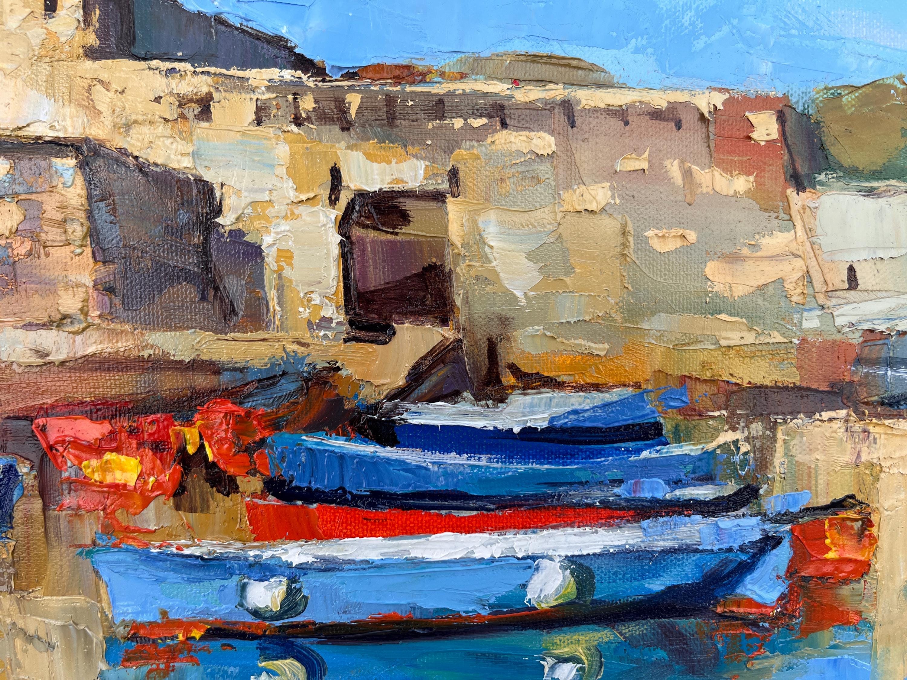 ボートのある海景。オリジナル油絵。38×46cm - Etsy 日本