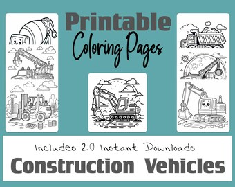 Páginas Para Colorear De Vehículos De Construcción, Excavadora, Camión De Cemento, Camión Volquete, Camión Con Caja, Carretilla Elevadora, Minicargadora, Bulldozer