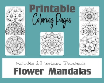 Páginas para colorear de Mandalas de flores, digitales, imprimibles, para colorear para adultos o niños