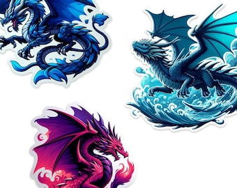 Hojas de pegatinas de dragón (incluye 12 pegatinas), pegatinas de vinilo, opción de fondos blancos u holográficos, pegatinas para botellas de agua