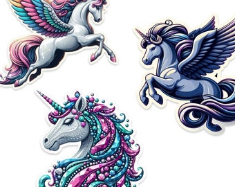Hoja de calcomanías de unicornio (incluye 16 calcomanías), calcomanías de vinilo, resistentes al agua, calcomanías para botellas de agua