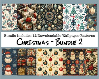 Papel para manualidades navideñas, imprimible, fabricación de tarjetas, scrapbooking, Junk Journaling, Navidad vintage, muñecos de nieve, copos de nieve, árboles de Navidad