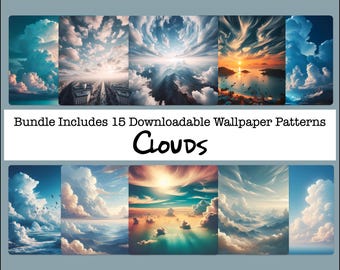 Papel para manualidades con nubes, Junk Journal, Fabricación de tarjetas, Álbum de recortes, Imprimible, Descarga, Fondo gráfico