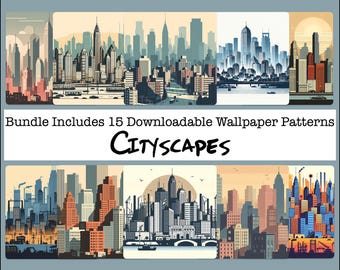 Fondo de paisaje urbano, papel para álbum de recortes, edificios, escena de la ciudad, creación de tarjetas, diarios basura, imprimible, descarga digital