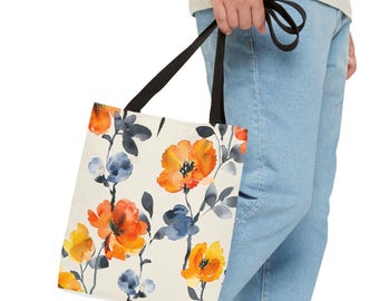 Bolsa de mano, bolsa de fin de semana, bolsa de supermercado reutilizable, diseño floral de acuarela con varios tamaños y colores de asa.