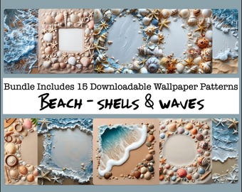 Beach scrapbook paper, waves, shells, sandy beach, card making, junk journals, vacation getaway, sea foam