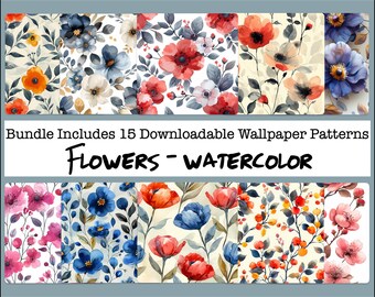 Watercolor floral pattern craft paper, Digital download, Printable, Paper for making cards, scrapbooking or Junk Journals