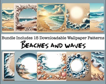 Beaches and Waves craft paper, printable, scrapbook and junk journal backgrounds, digital download, card making