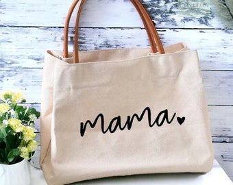 Mom Mama Bag Mother Gift Momlife Canvas Tote Bag for Hospital, Shopping, Beach, Travel, Baby Supplies, Baby Shower, Christening/Baptism Gift